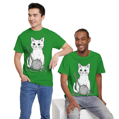 White Cat w/Yarn Ball Art Tee Shirt