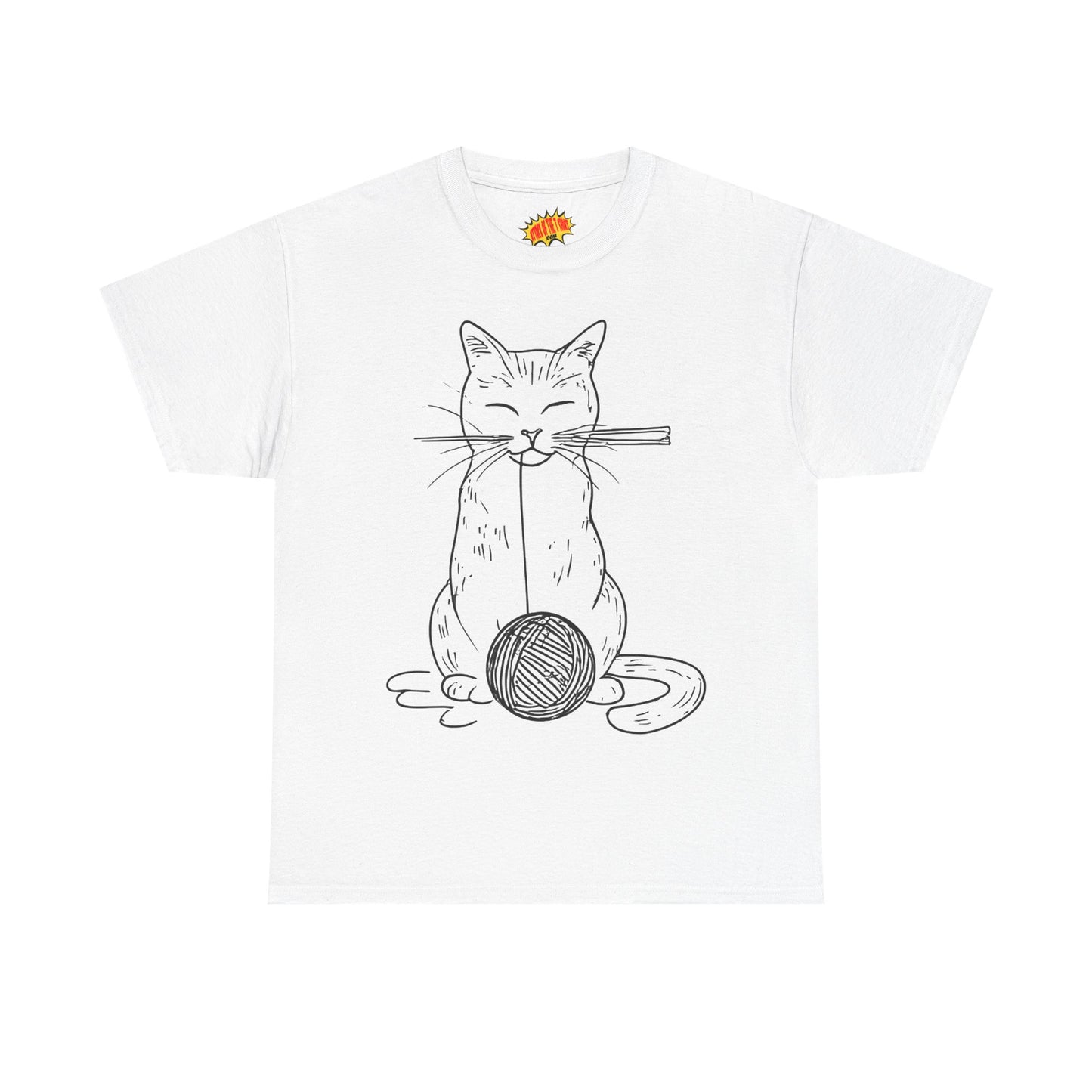Cat w/Yarn Ball Line Art Drawing Tee Shirt *Multiple Colors*