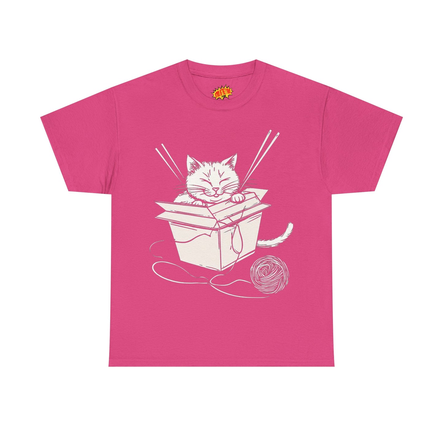 Cat w/Box + Yarn Ball Art Drawing Tee Shirt *Multiple Colors*