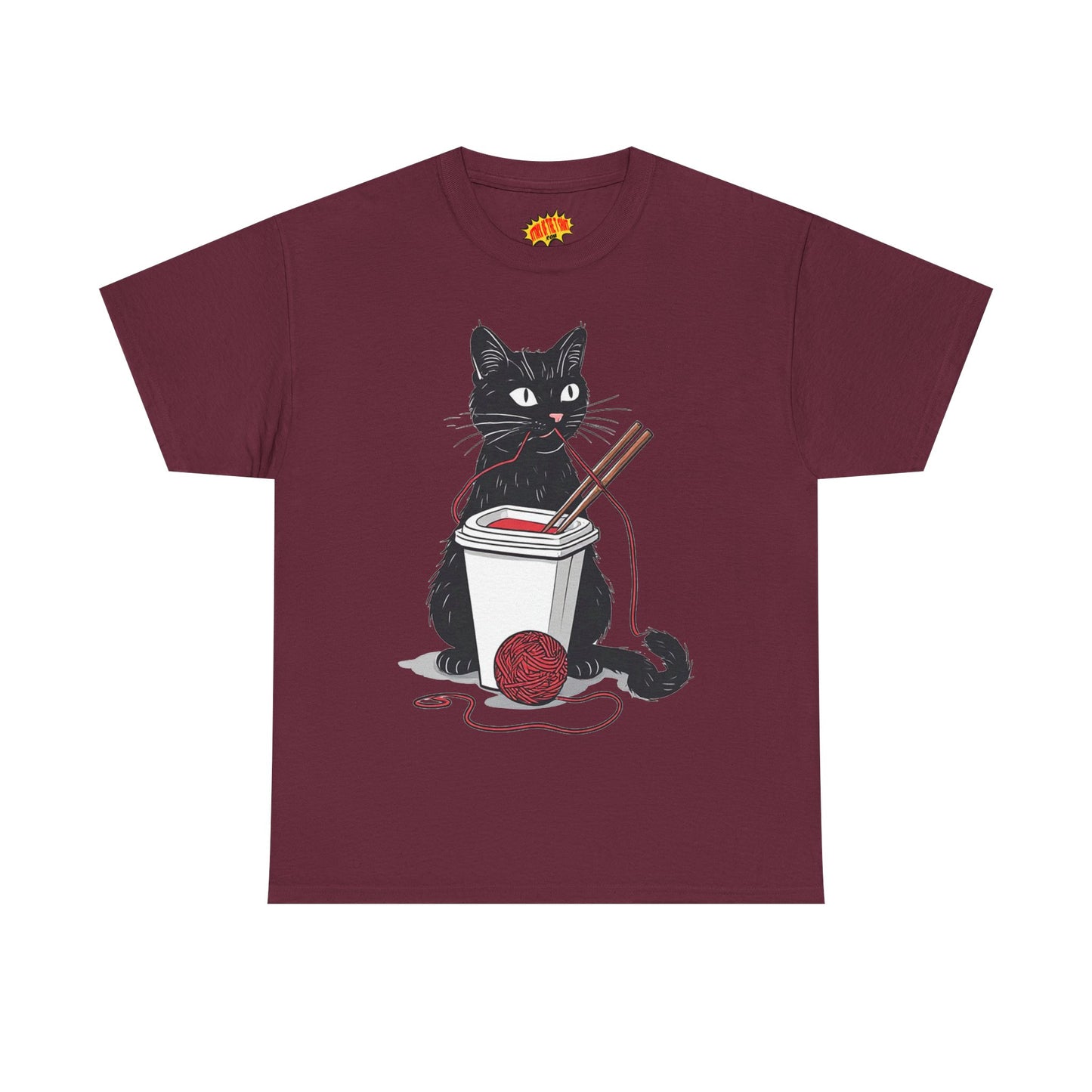 Black Cat w/Noodles + Yarn Ball Art Drawing Tee Shirt *Multiple Colors*