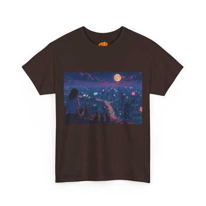 Anime Nighttime Cityscape w/Girl & Cats T-Shirt
