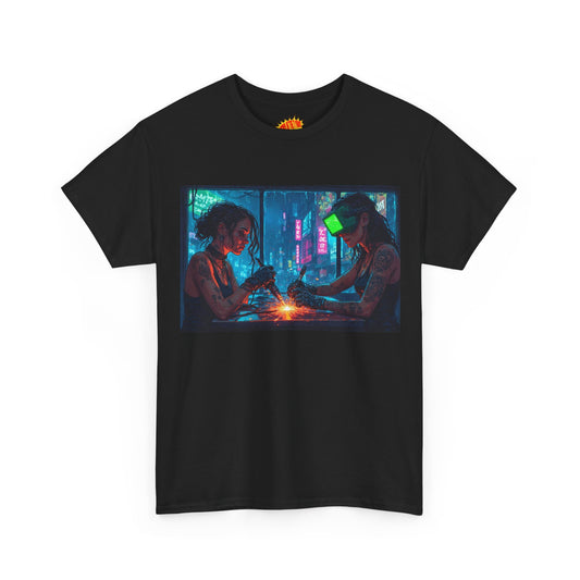 Cyberpunk Ladies Welding Shop Scene T-Shirt *Multiple Colors*