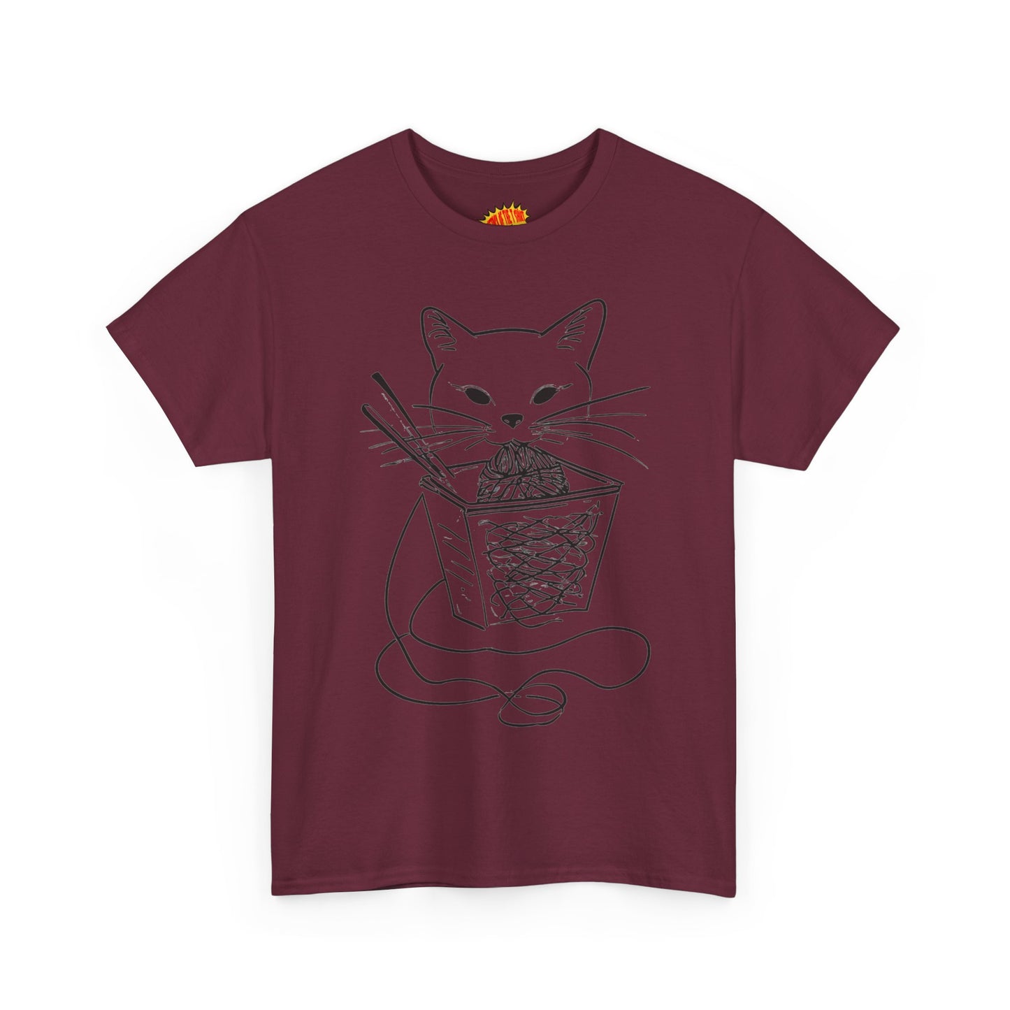 Cat w/Noodles Line Art Drawing Tee Shirt *Multiple Colors*