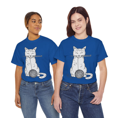 White Cat w/Yarn Ball Art Drawing Tee Shirt