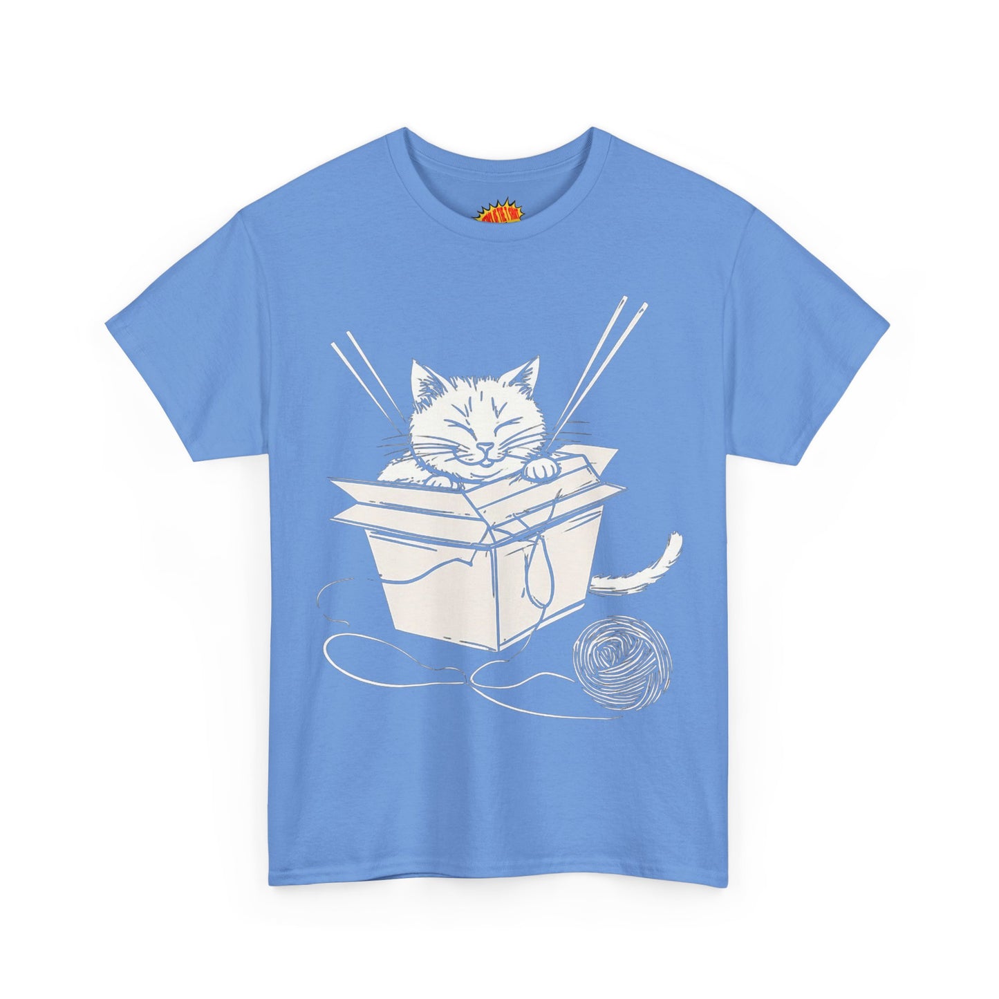 Cat w/Box + Yarn Ball Art Drawing Tee Shirt *Multiple Colors*