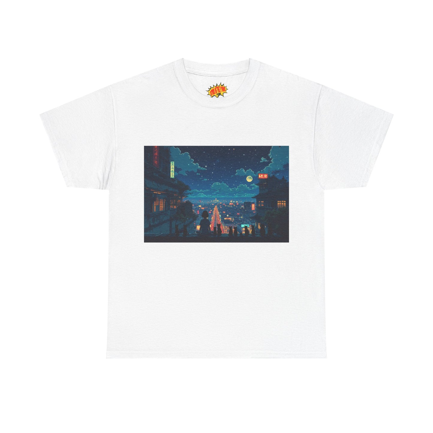 Anime Style City Scene w/Girl & Cats T-Shirt *Multiple Colors*