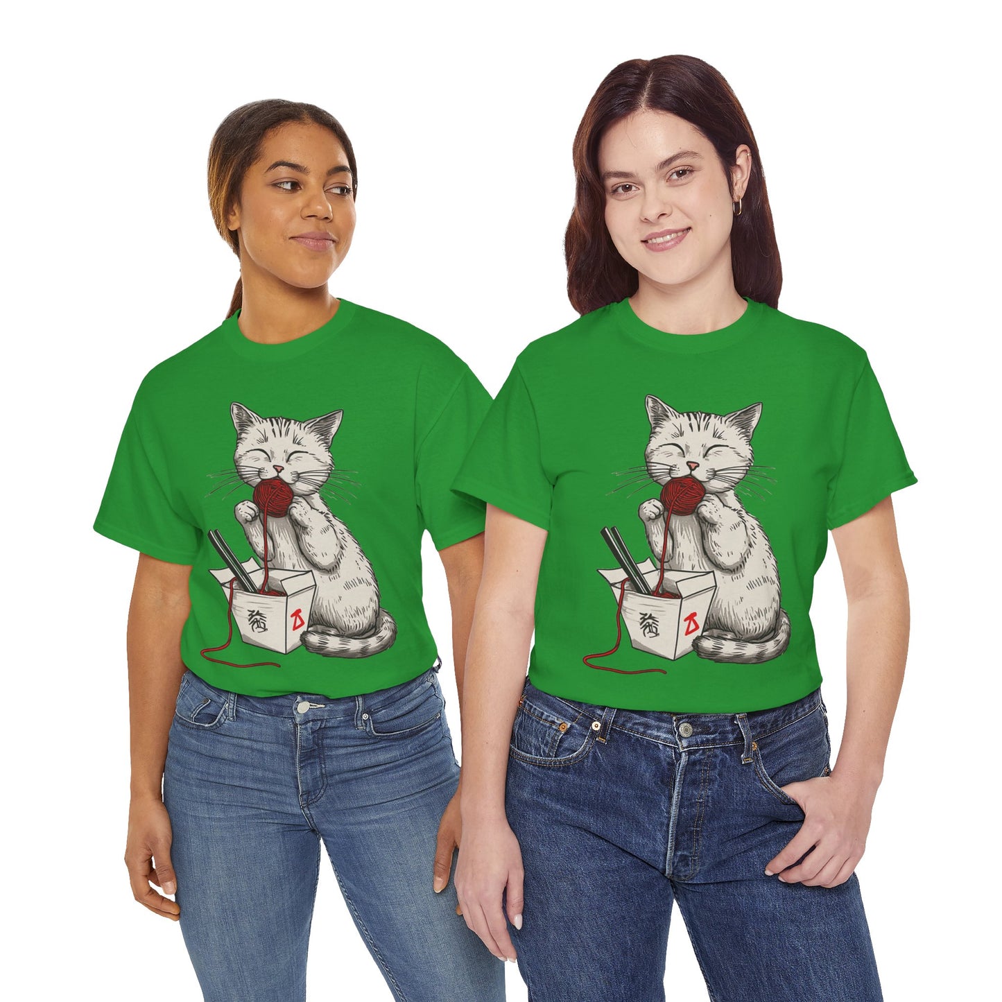 Cat w/Takeout Yarn Noodles Art Tee Shirt *Multiple Colors*