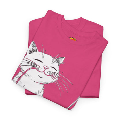 Happy Cat w/Noodles + Yarn Ball Art Drawing Tee Shirt