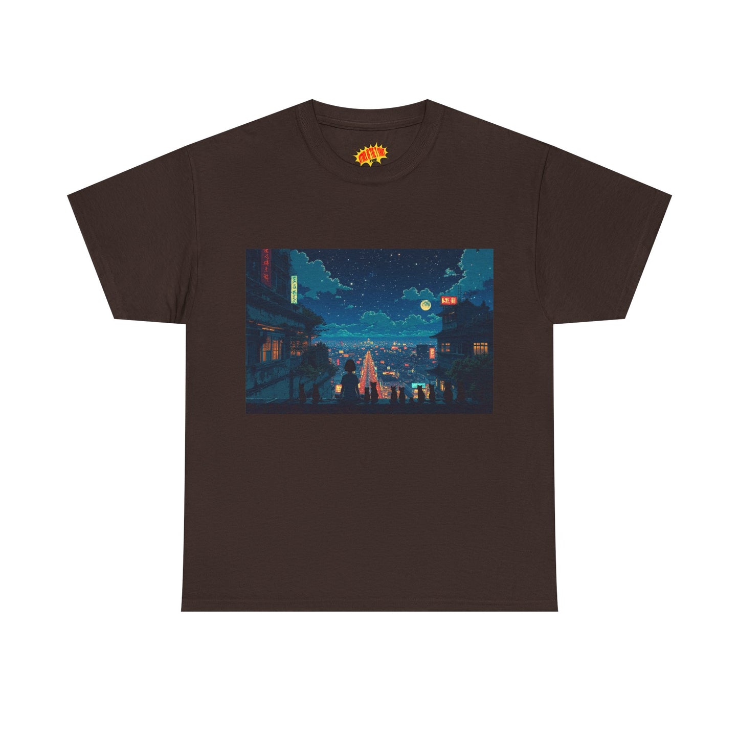 Anime Style City Scene w/Girl & Cats T-Shirt *Multiple Colors*
