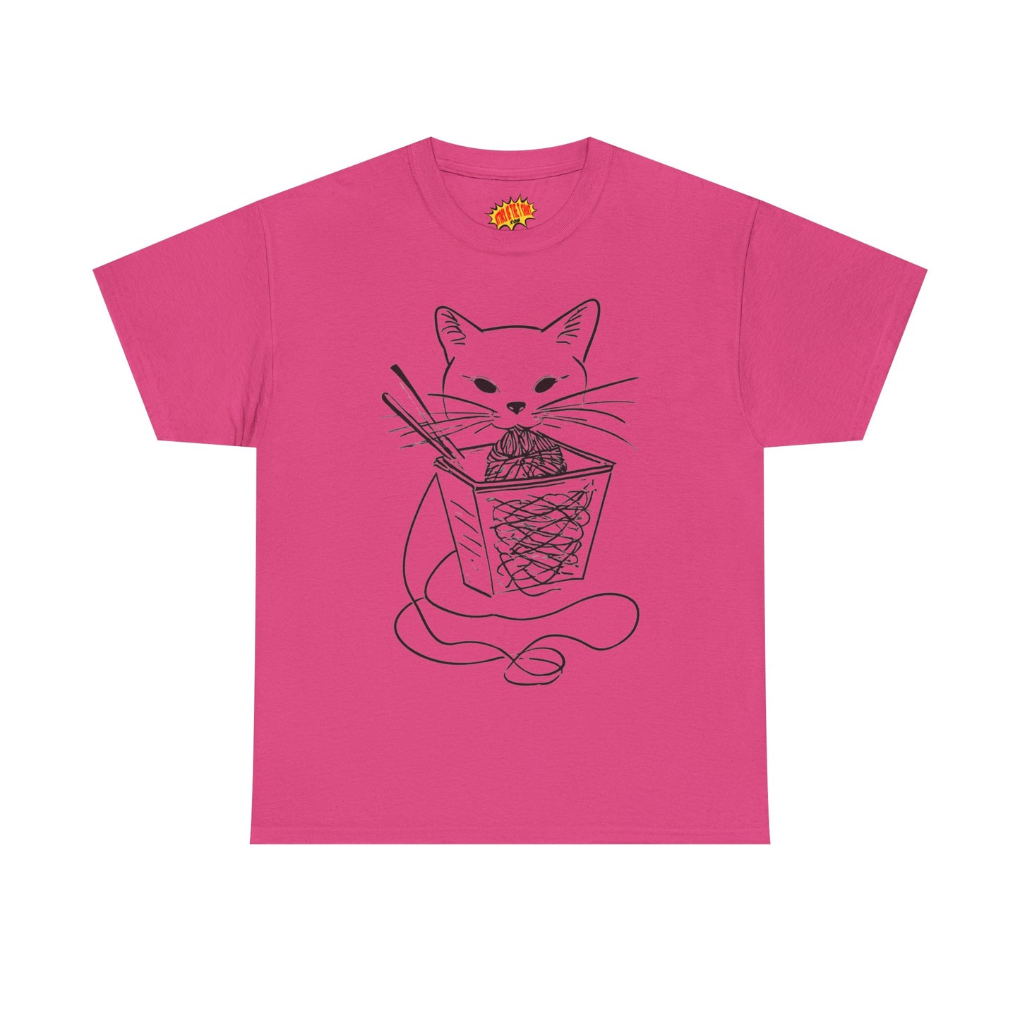 Cat w/Noodles Line Art Drawing Tee Shirt *Multiple Colors*