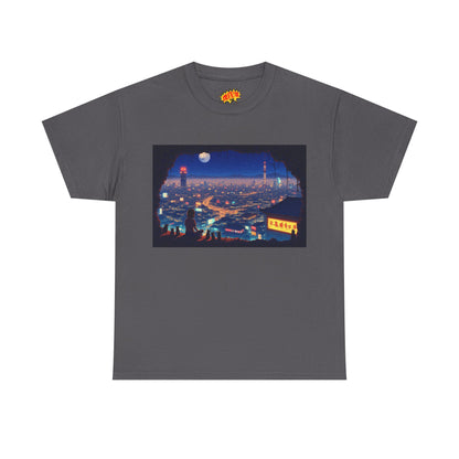 Anime Neon Cityscape Scene w/Girl & Cats T-Shirt