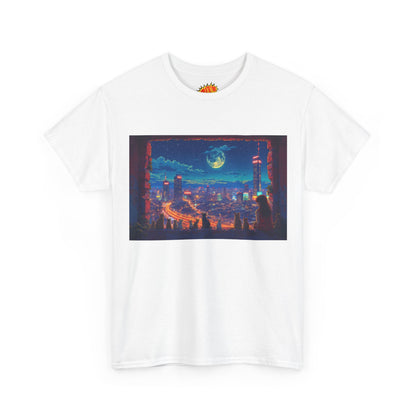 Anime Cityscape Night Scene w/Girl & Cats T-Shirt