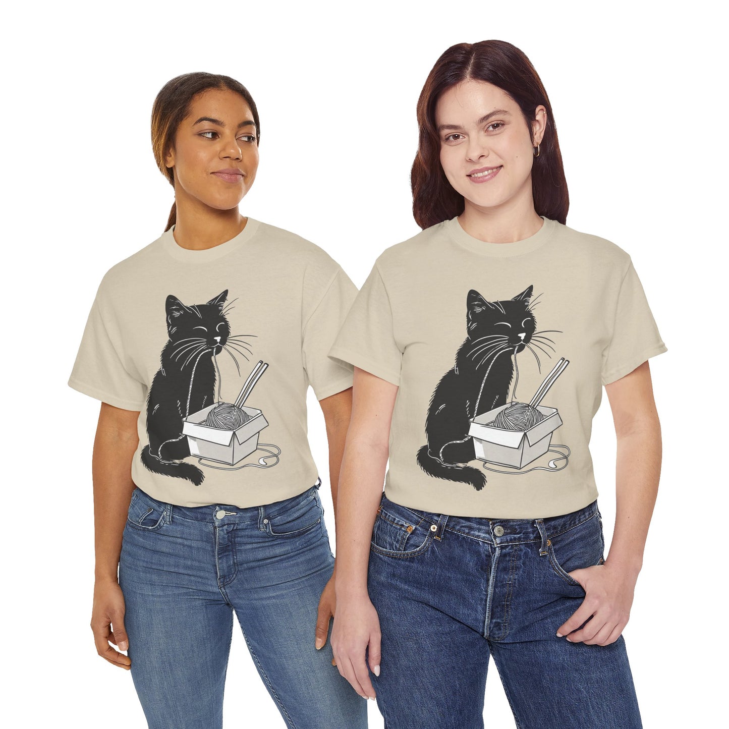 Black Cat w/Noodles Drawing Art Tee Shirt *Multiple Colors*