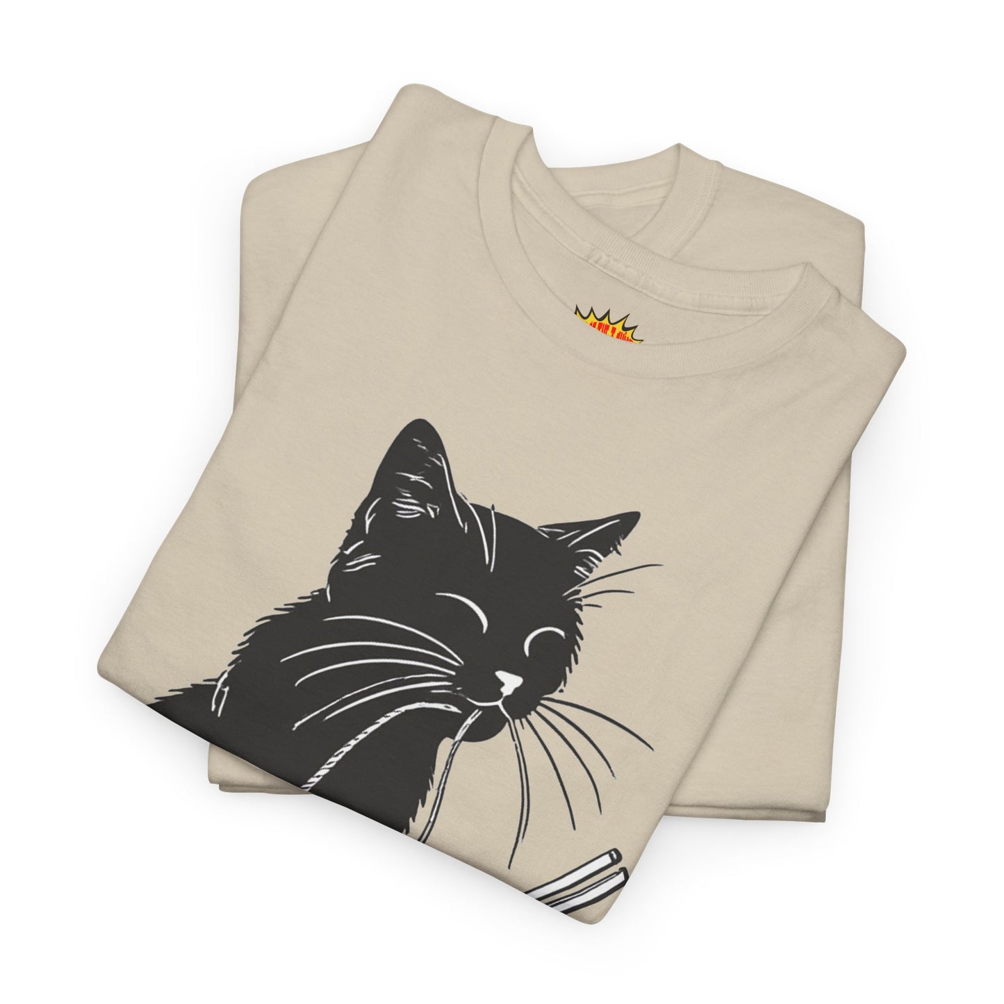 Black Cat w/Noodles Drawing Art Tee Shirt *Multiple Colors*