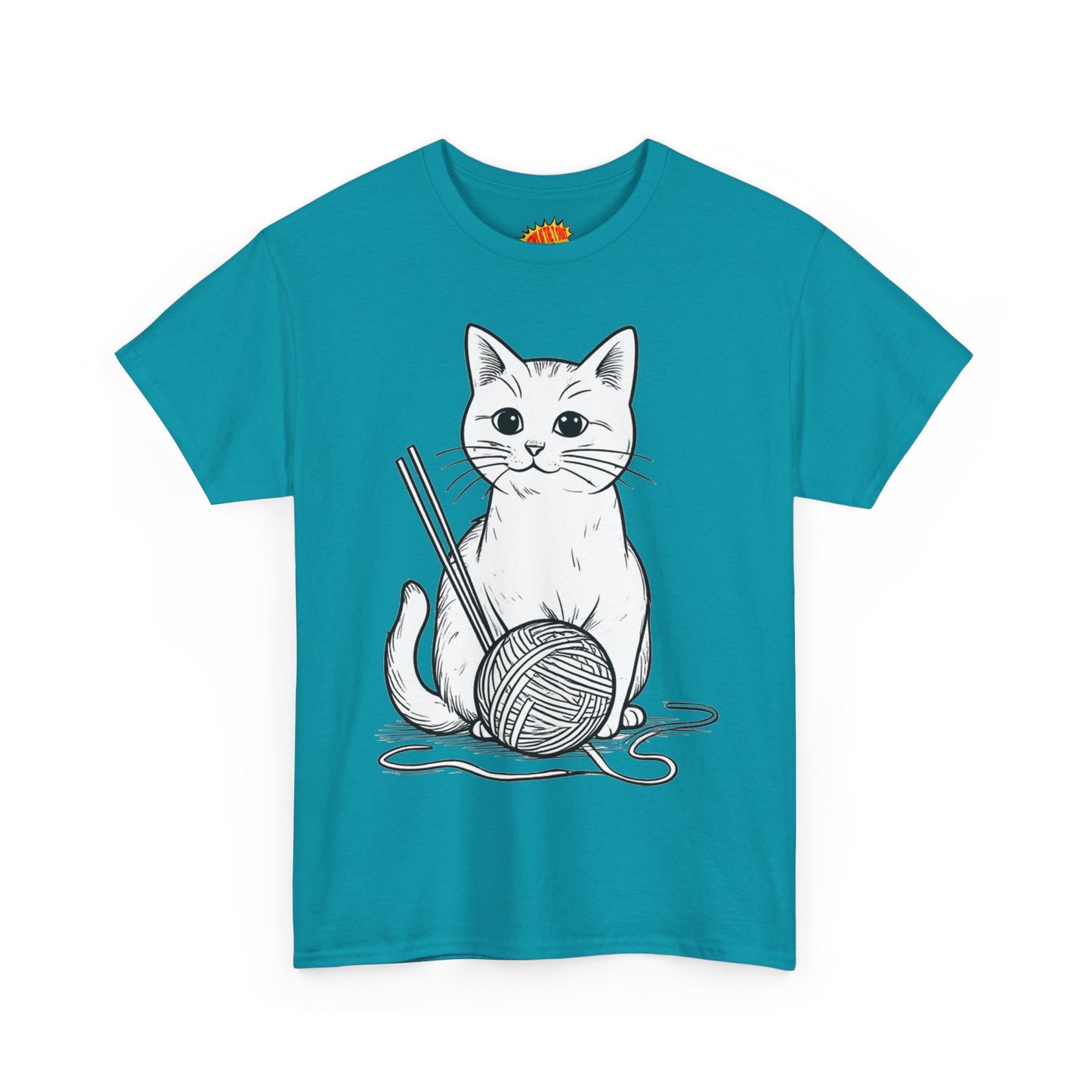White Cat w/Yarn Ball Art Tee Shirt *Multiple Colors*