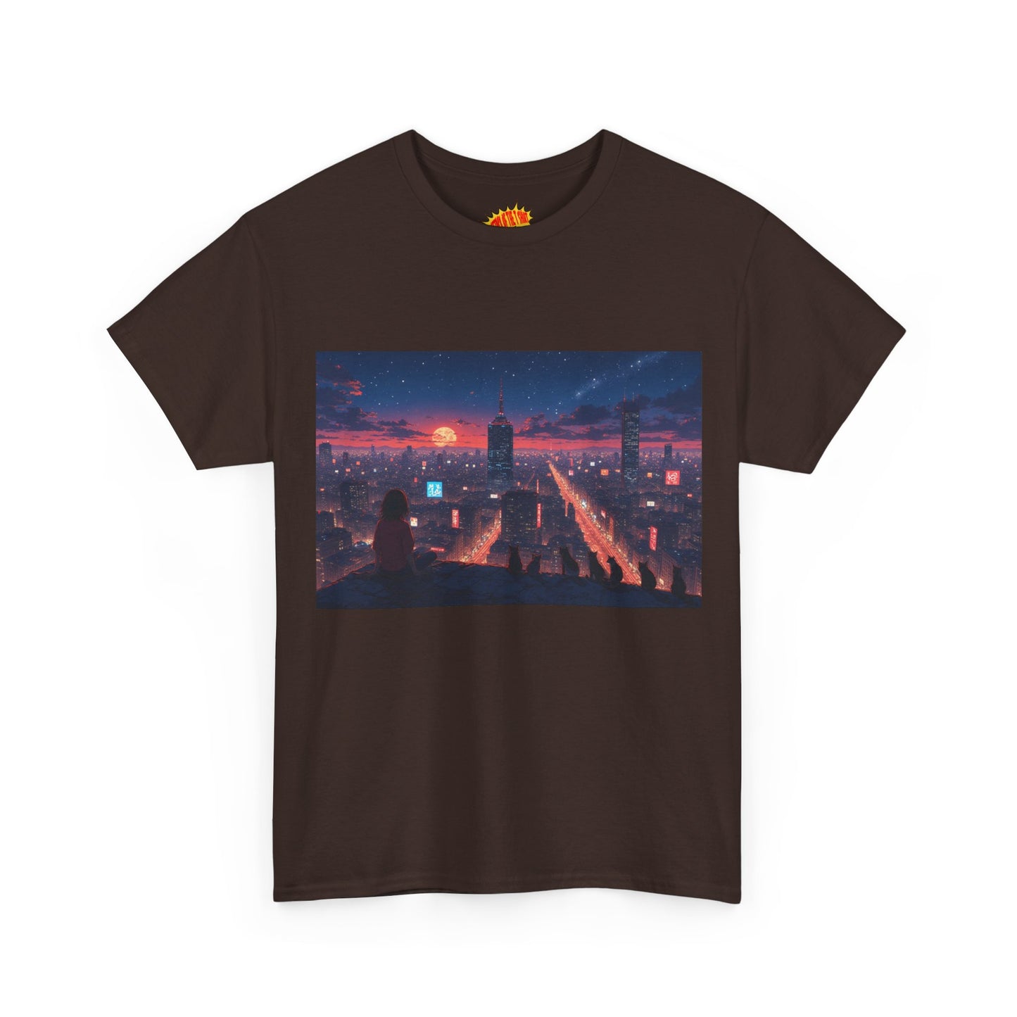 Anime Style City Sunset Scene w/Girl & Cats T-Shirt *Multiple Colors*