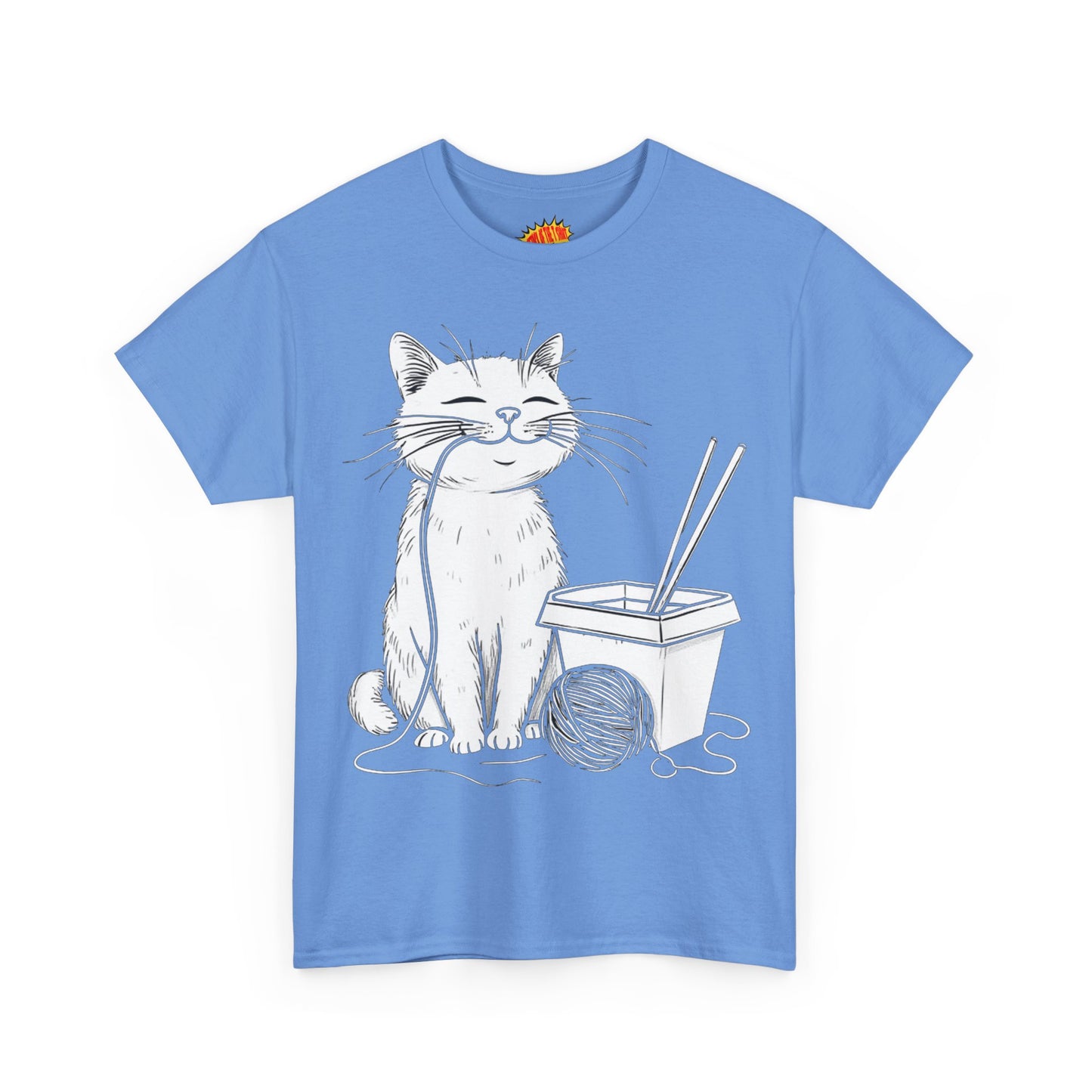 Happy Cat w/Noodles + Yarn Ball Art Drawing Tee Shirt *Multiple Colors*