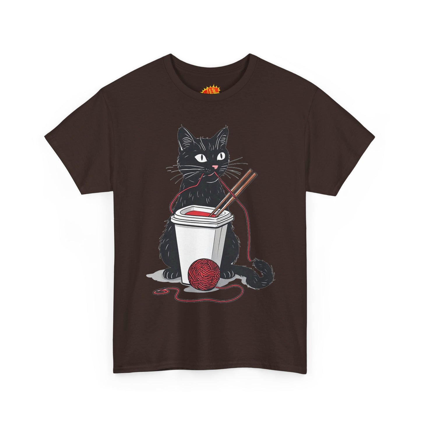 Black Cat w/Noodles + Yarn Ball Art Drawing Tee Shirt *Multiple Colors*