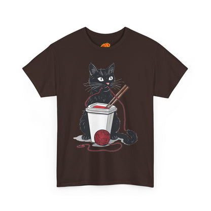 Black Cat w/Noodles + Yarn Ball Art Drawing Tee Shirt