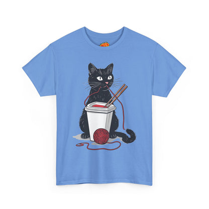 Black Cat w/Noodles + Yarn Ball Art Drawing Tee Shirt