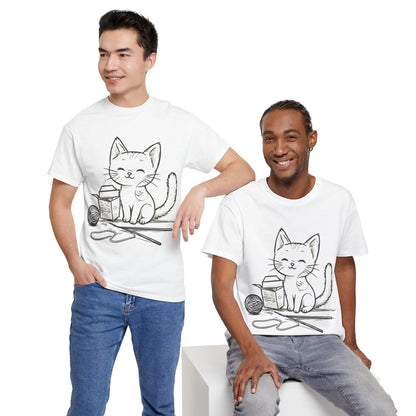 White Cat w/Takeout Yarn Art Tee Shirt