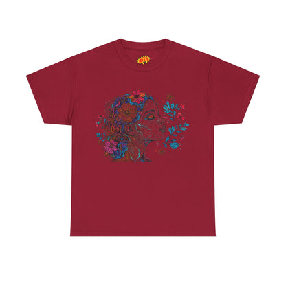 Multicolor Line Drawing Human Graphic Flower Art Tee Shirt