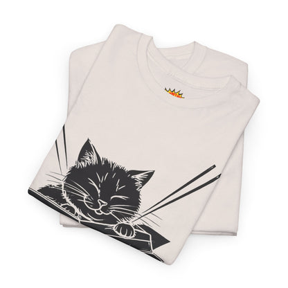 Black Cat w/Box + Yarn Ball Art Drawing Tee Shirt