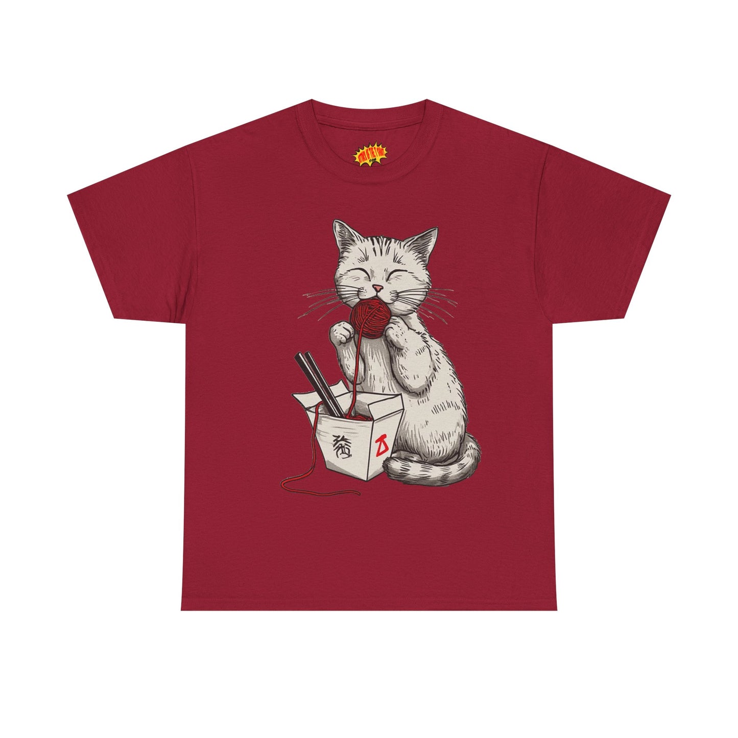 Cat w/Takeout Yarn Noodles Art Tee Shirt *Multiple Colors*