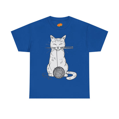 White Cat w/Yarn Ball Art Drawing Tee Shirt