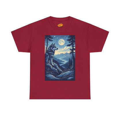 Blue Wolf with Full Moon Scene T-Shirt