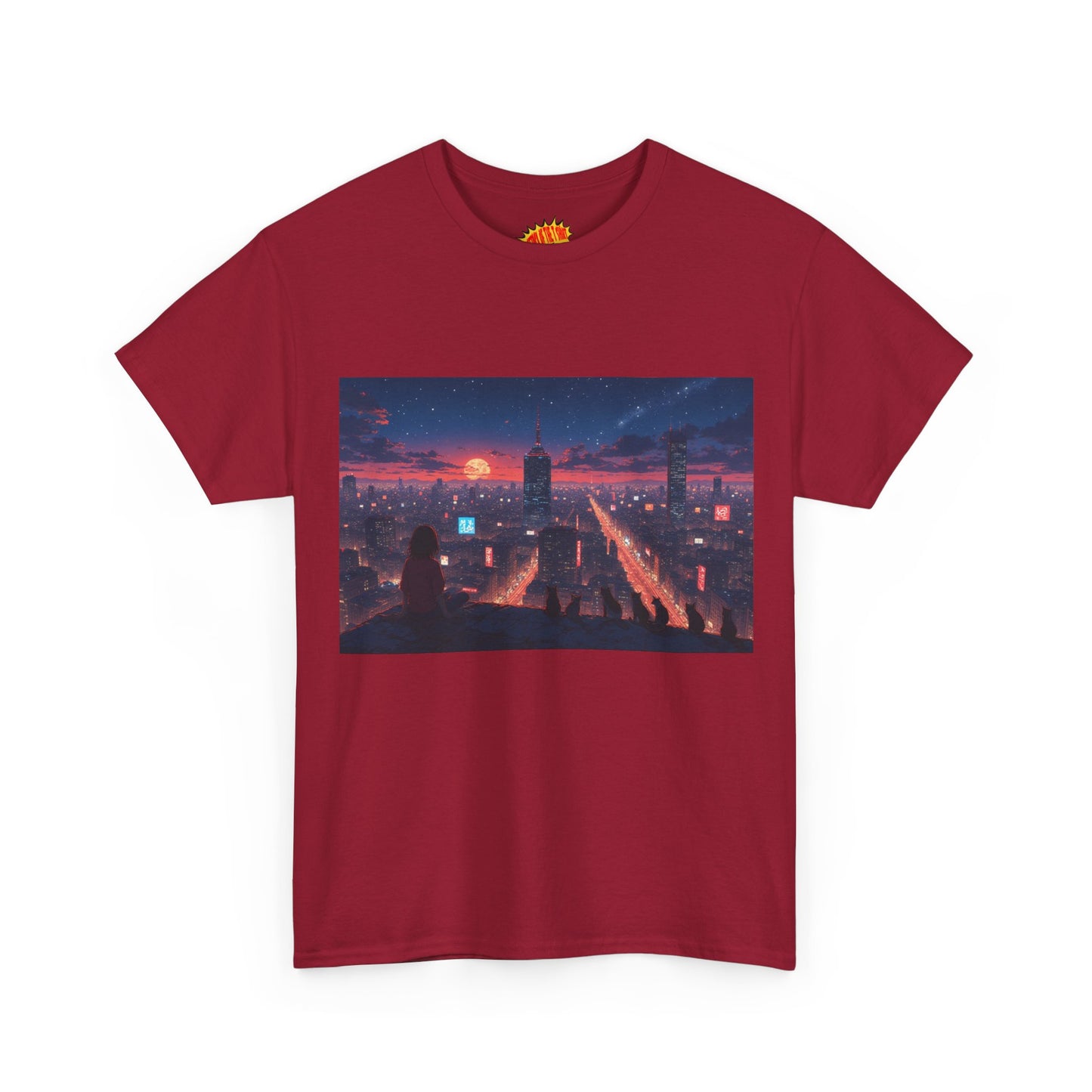 Anime Style City Sunset Scene w/Girl & Cats T-Shirt *Multiple Colors*