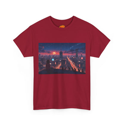 Anime Style City Sunset Scene w/Girl & Cats T-Shirt