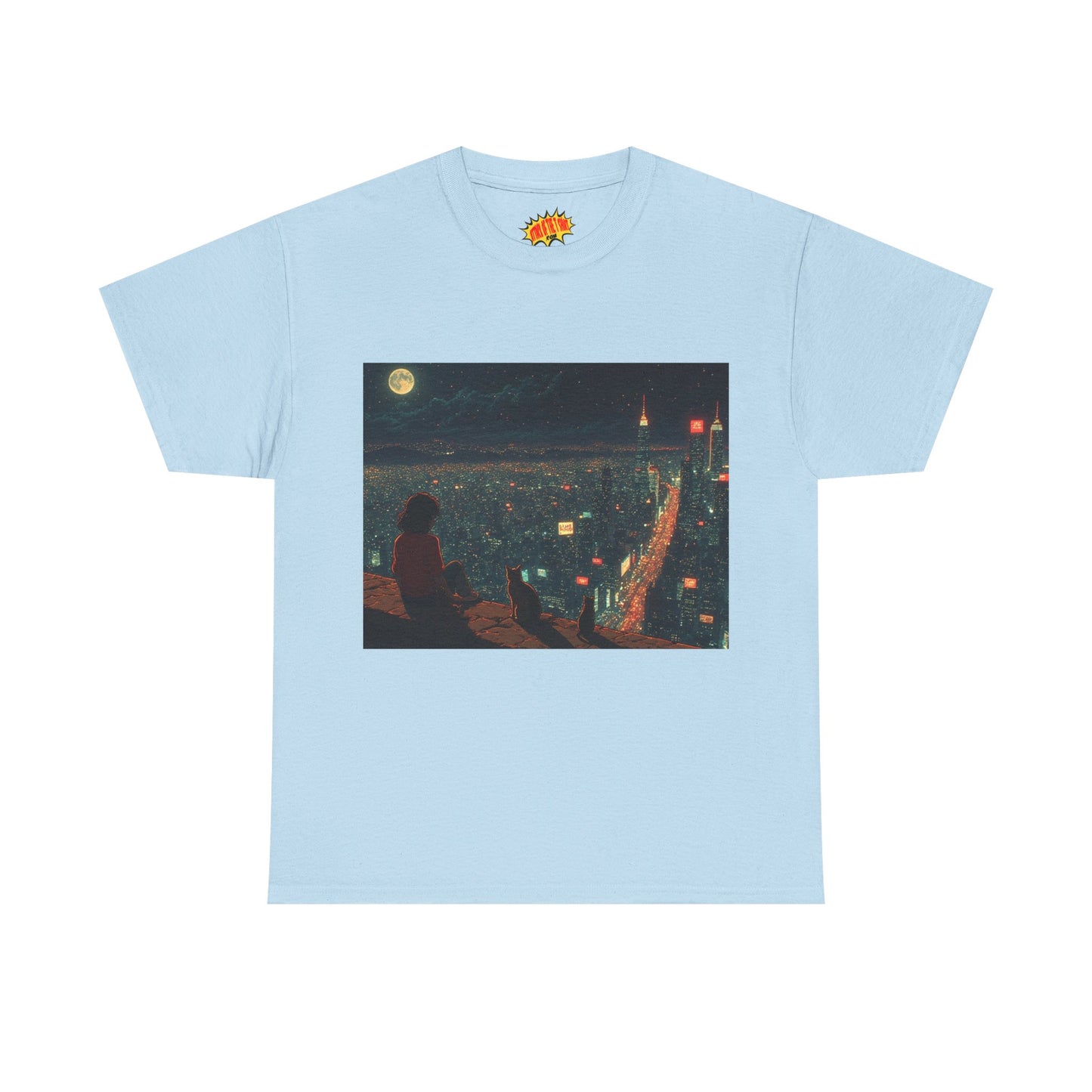 Anime Nighttime Cityscape w/Cats T-Shirt *Multiple Colors*