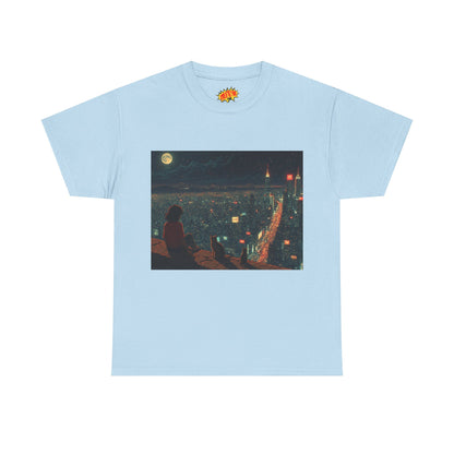 Anime Nighttime Cityscape w/Cats T-Shirt