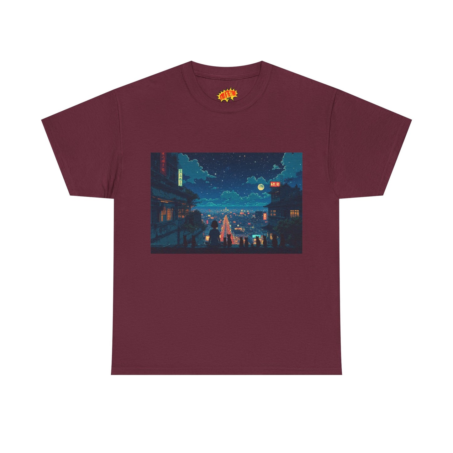 Anime Style City Scene w/Girl & Cats T-Shirt *Multiple Colors*