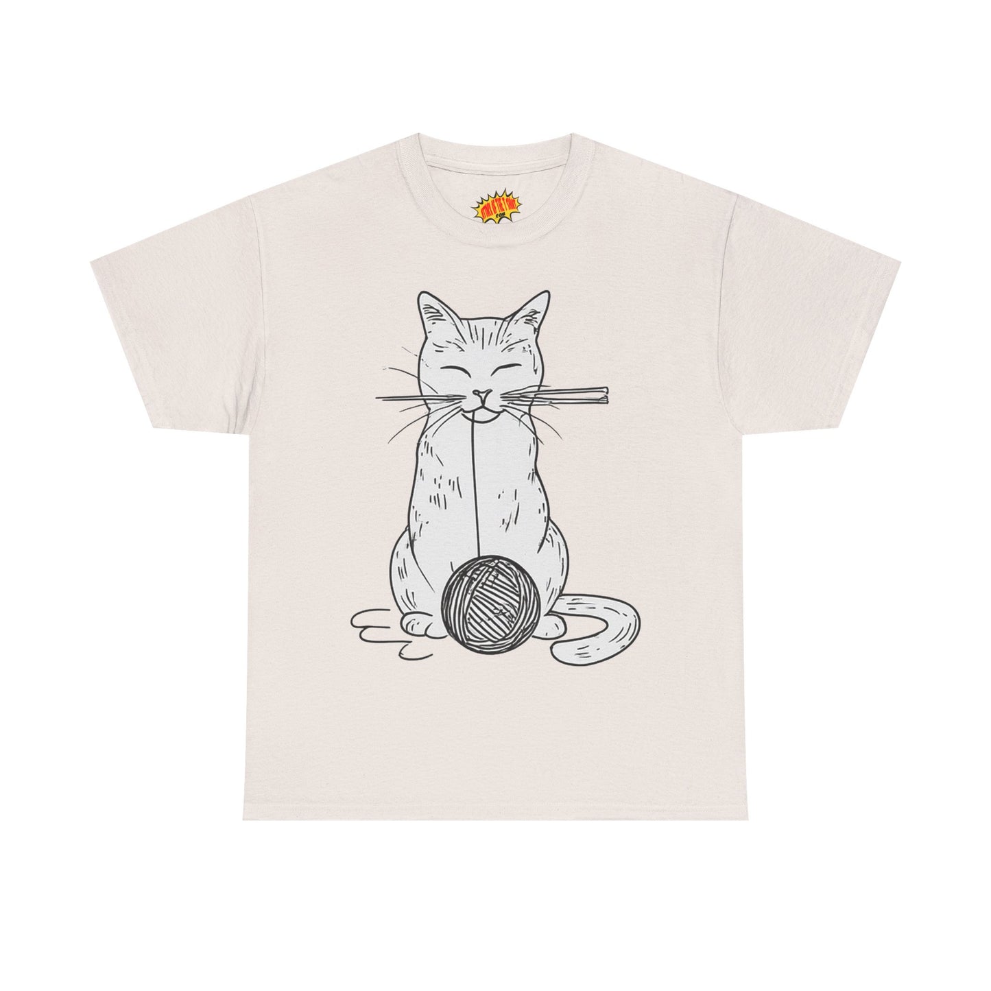 White Cat w/Yarn Ball Art Drawing Tee Shirt *Multiple Colors*