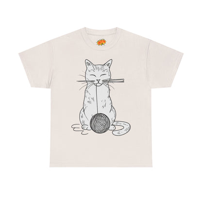 White Cat w/Yarn Ball Art Drawing Tee Shirt