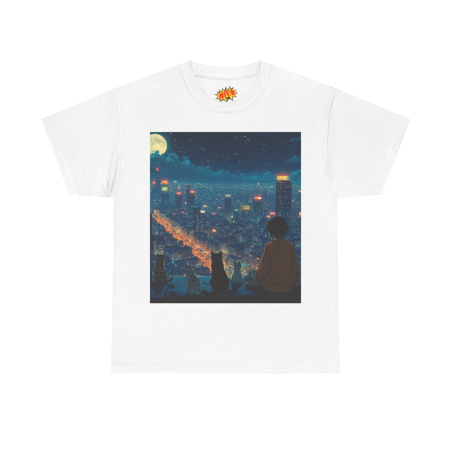 Anime City Night Scene w/Cats T-Shirt *Multiple Colors*