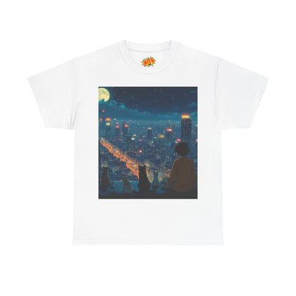 Anime City Night Scene w/Cats T-Shirt