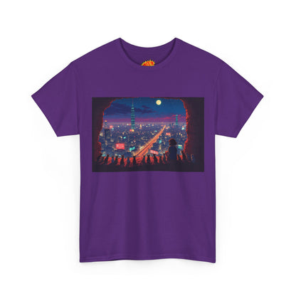 Anime Neon Cityscape Scene w/Cats T-Shirt