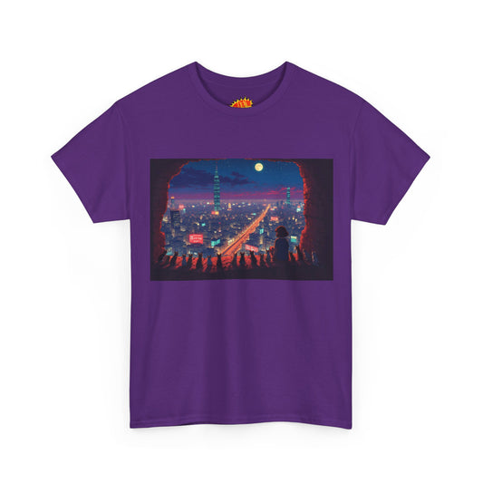 Anime Neon Cityscape Scene w/Cats T-Shirt *Multiple Colors*