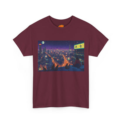 Anime Style Neon Night Cityscape w/Cats T-Shirt
