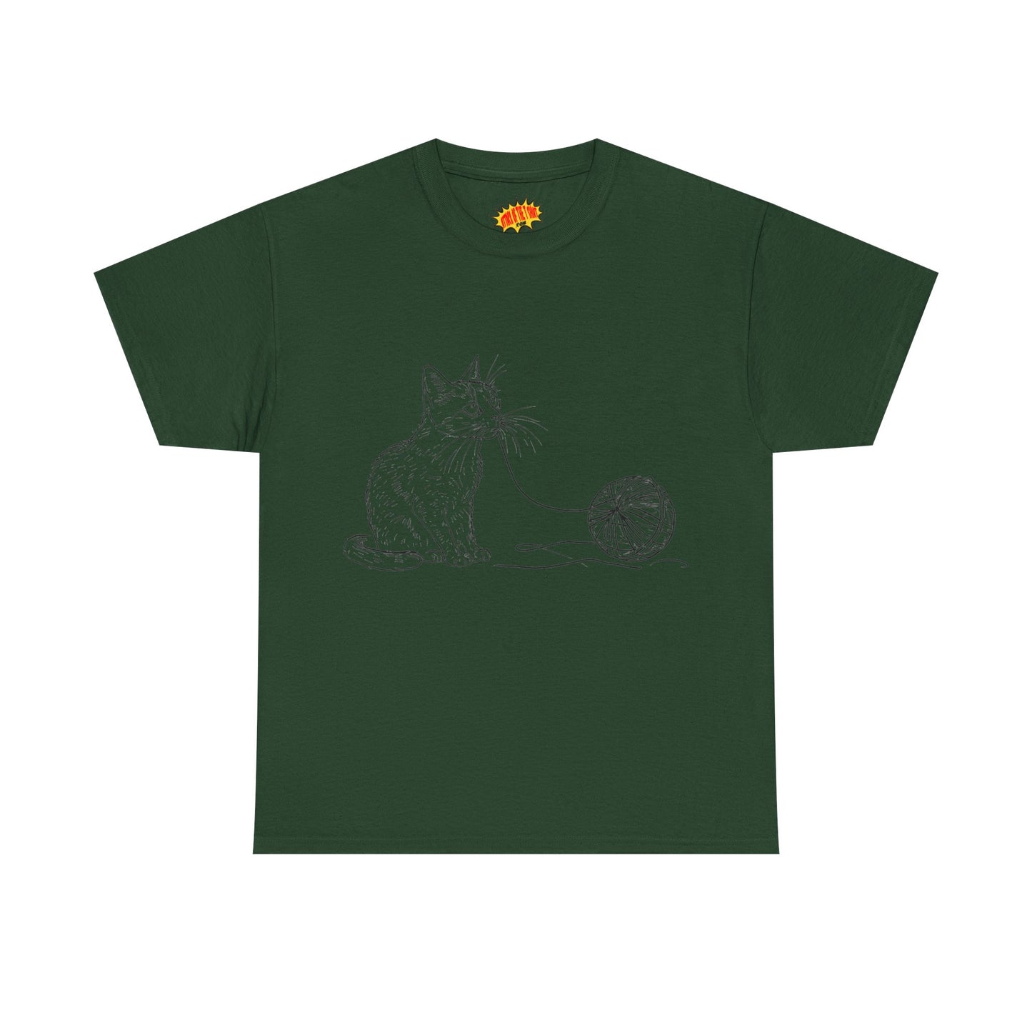 Cat w/Yarn Line Drawing Art Tee Shirt *Multiple Colors*