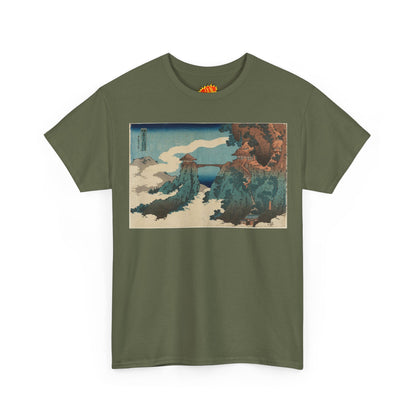 The Hanging-cloud Bridge by Katushika Hokusai - Heavy Cotton Tee *Dark Colors*