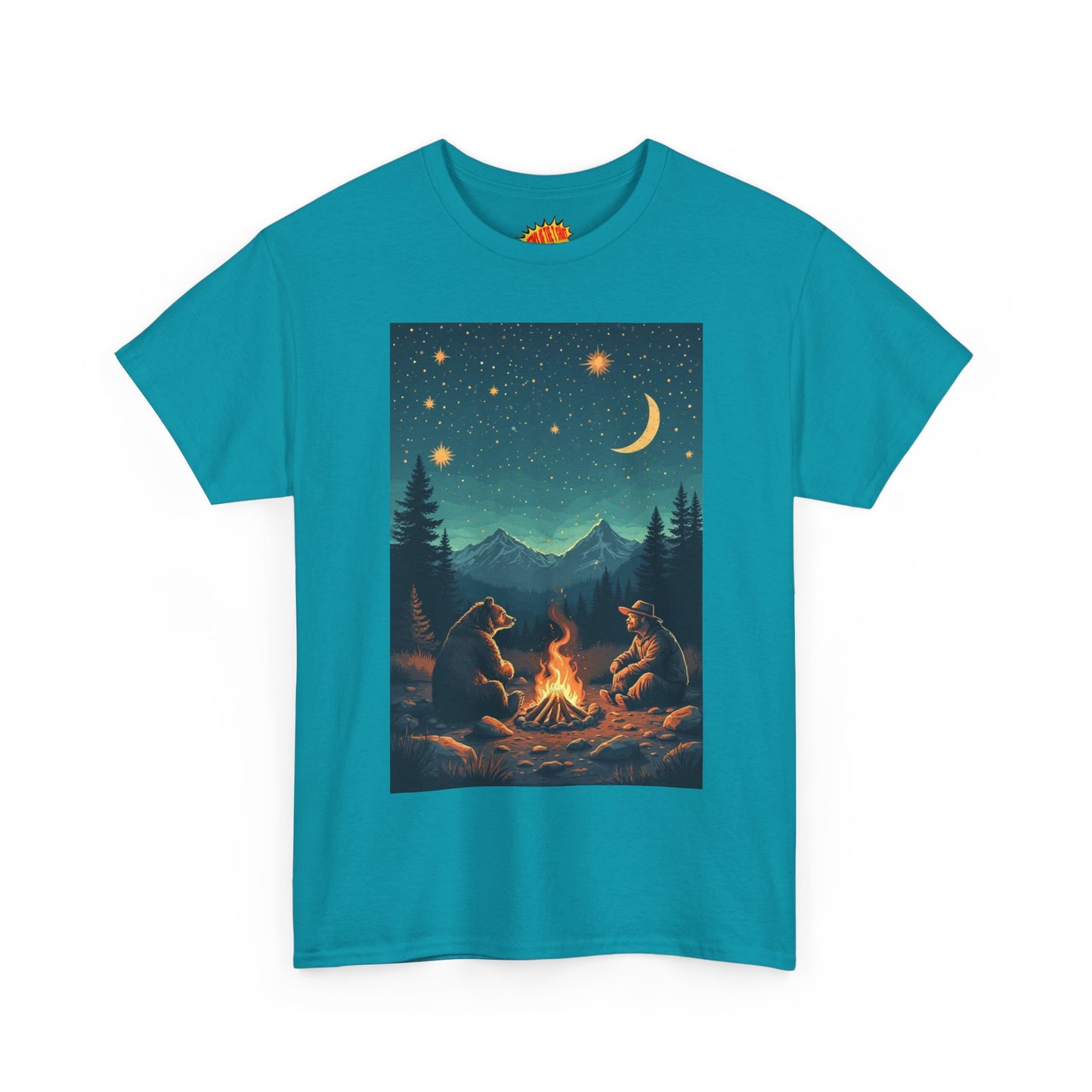 Mountain Man w/Bear Campfire Night Scene T-Shirt *Multiple Colors*