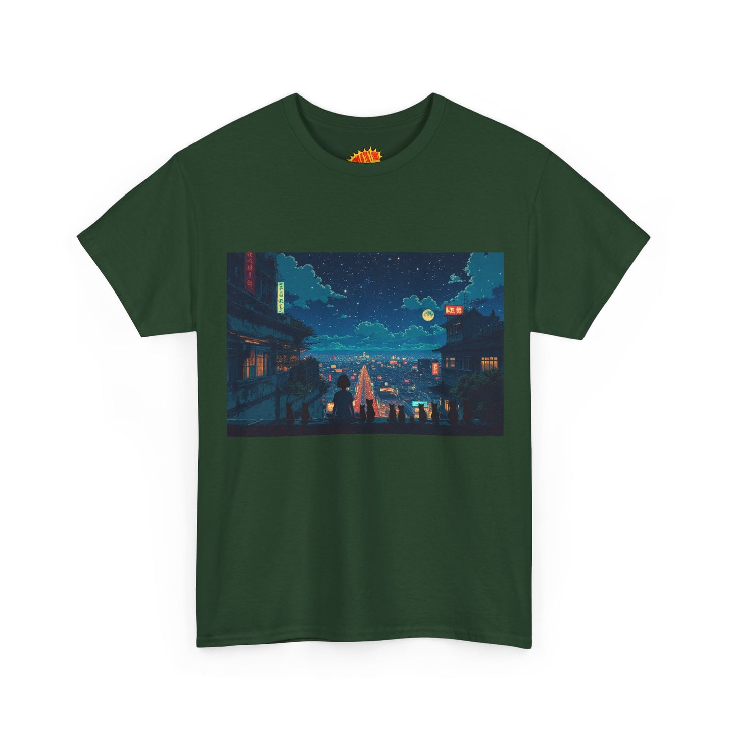 Anime Style City Scene w/Girl & Cats T-Shirt *Multiple Colors*