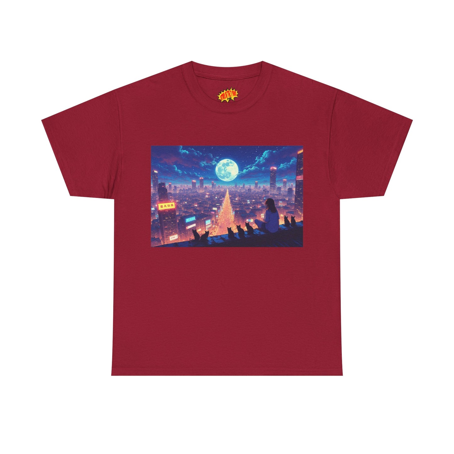 Anime Neon Night Cityscape w/Cats T-Shirt *Multiple Colors*