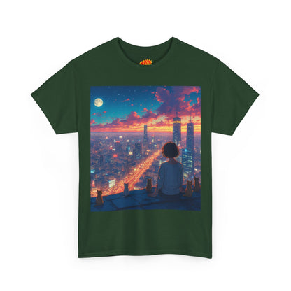 Neon City Anime Nighttime Scene w/Cats T-Shirt