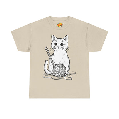 White Cat w/Yarn Ball Art Tee Shirt