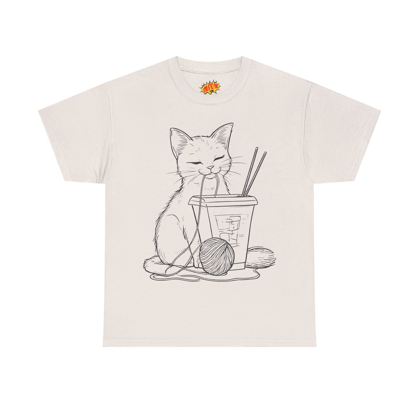 Cat w/Takeout + Yarn Ball Line Drawing Tee Shirt *Multiple Colors*